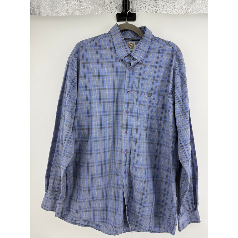 Cinch Mens Blue Plaid Long Sleeve Button Down Western Shirt Large